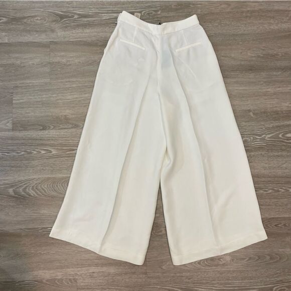 Massimo Dutti White Crisp Palazzo Wide leg High Rise Pants sz 4US - Picture 2 of 12